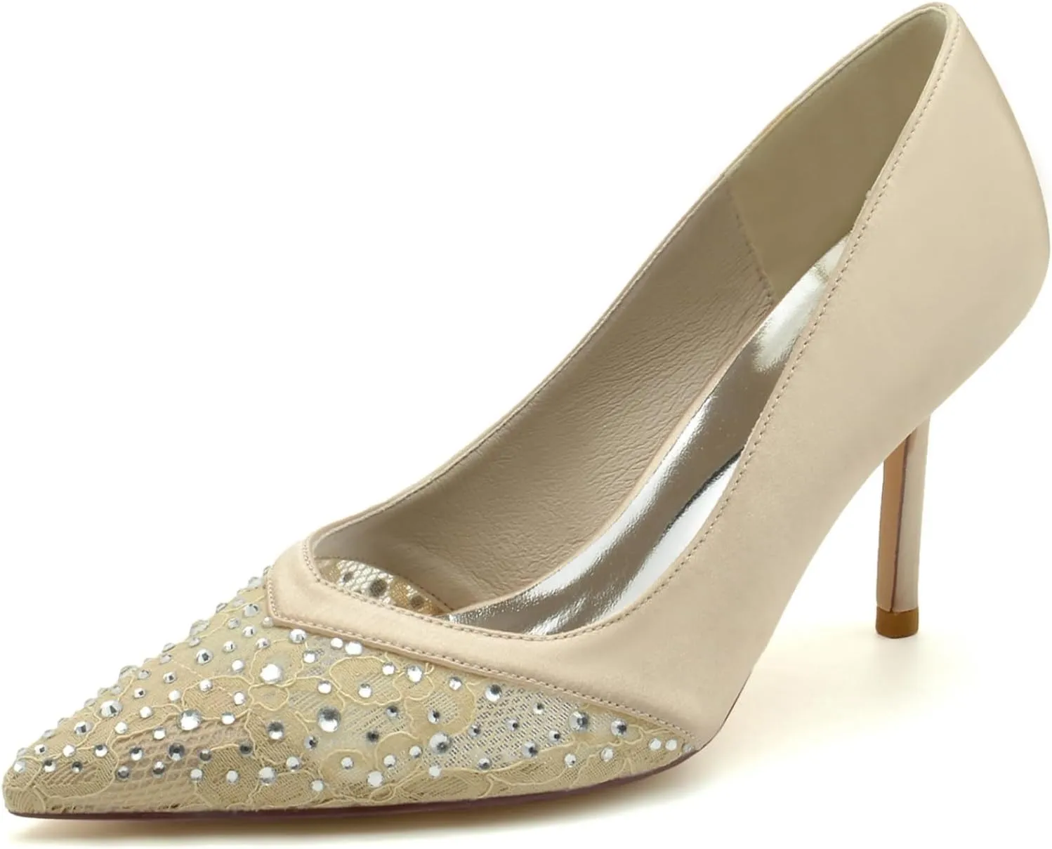 Wedding Bridal Shoes Women's Pumps Pointy Toe Bridal Heels Wedding Dress Shoes Slip on Stiletto Pumps 8.5Cm