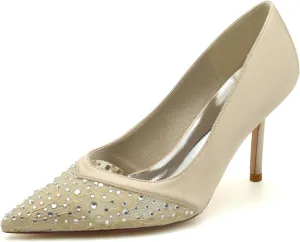 Wedding Bridal Shoes Women's Pumps Pointy Toe Bridal Heels Wedding Dress Shoes Slip on Stiletto Pumps 8.5Cm
