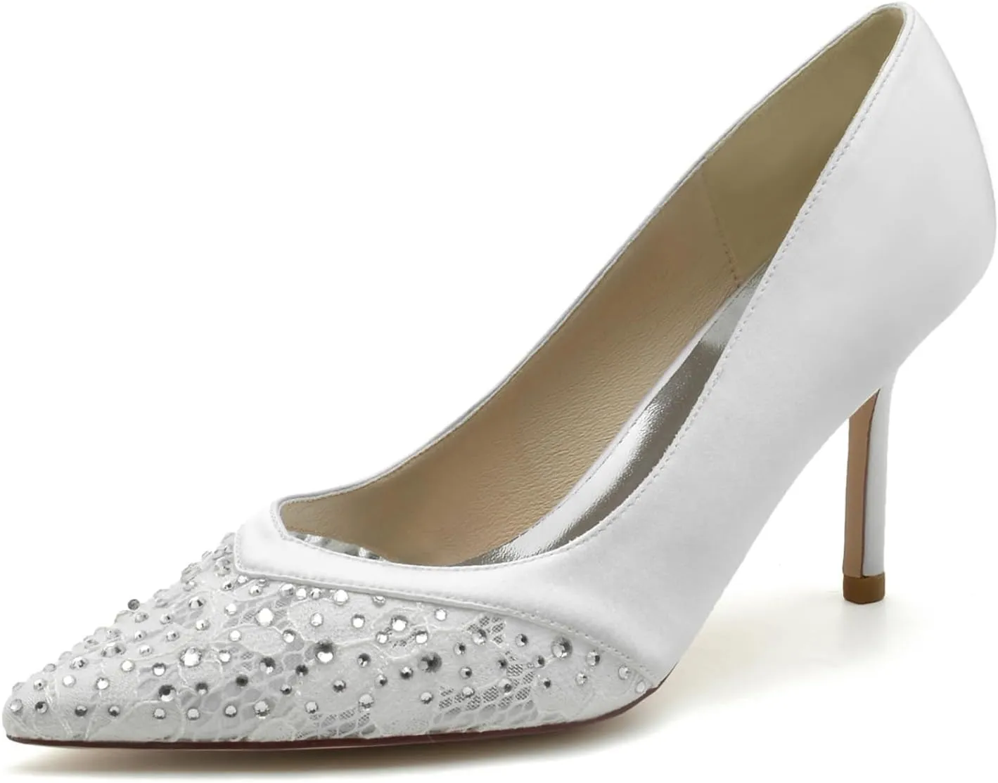 Wedding Bridal Shoes Women's Pumps Pointy Toe Bridal Heels Wedding Dress Shoes Slip on Stiletto Pumps 8.5Cm