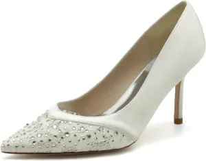 Wedding Bridal Shoes Women's Pumps Pointy Toe Bridal Heels Wedding Dress Shoes Slip on Stiletto Pumps 8.5Cm