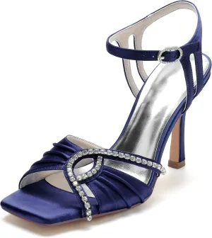 Wedding Bride Shoes Women's Satin Heels Prom Party Dress Stiletto Pumps Evening Cocktail Party Heels Sandal 9.5Cm