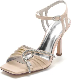 Wedding Bride Shoes Women's Satin Heels Prom Party Dress Stiletto Pumps Evening Cocktail Party Heels Sandal 9.5Cm