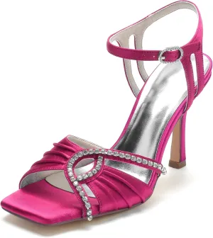 Wedding Bride Shoes Women's Satin Heels Prom Party Dress Stiletto Pumps Evening Cocktail Party Heels Sandal 9.5Cm