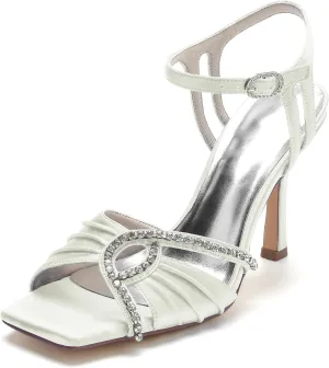 Wedding Bride Shoes Women's Satin Heels Prom Party Dress Stiletto Pumps Evening Cocktail Party Heels Sandal 9.5Cm