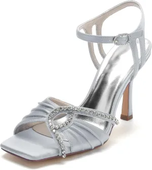 Wedding Bride Shoes Women's Satin Heels Prom Party Dress Stiletto Pumps Evening Cocktail Party Heels Sandal 9.5Cm