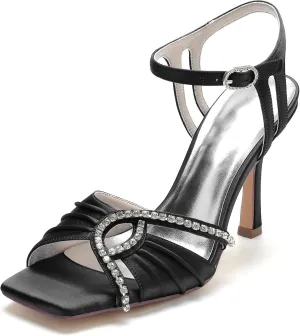 Wedding Bride Shoes Women's Satin Heels Prom Party Dress Stiletto Pumps Evening Cocktail Party Heels Sandal 9.5Cm