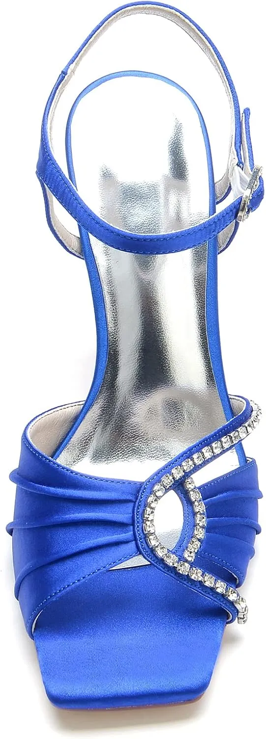 Wedding Bride Shoes Women's Satin Heels Prom Party Dress Stiletto Pumps Evening Cocktail Party Heels Sandal 9.5Cm