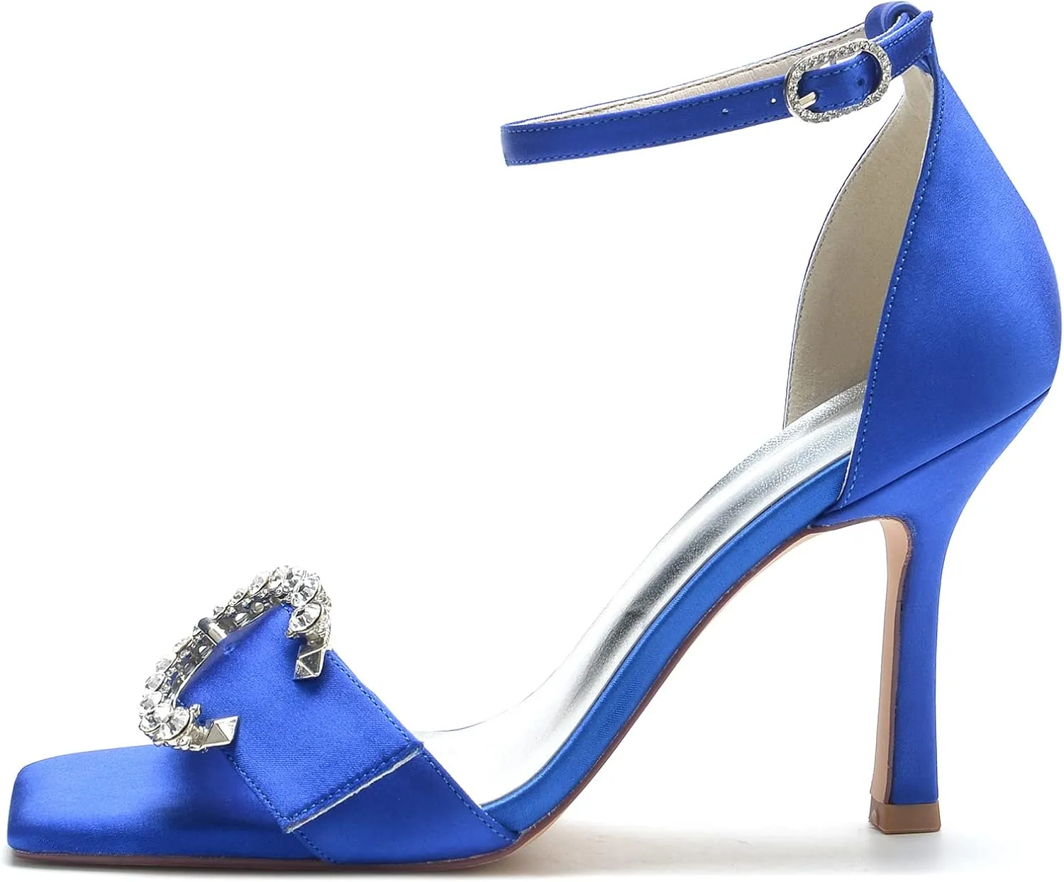 Wedding Shoes Women's Bridal Heels Open Square Toe Ankle Strap Dress Stiletto Sandals for Party Wedding 9.5Cm