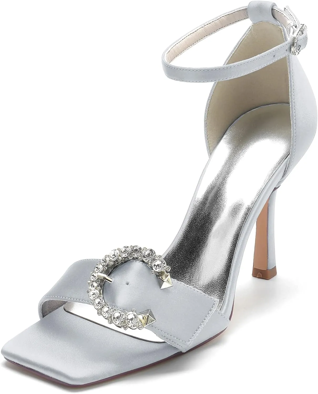 Wedding Shoes Women's Bridal Heels Open Square Toe Ankle Strap Dress Stiletto Sandals for Party Wedding 9.5Cm