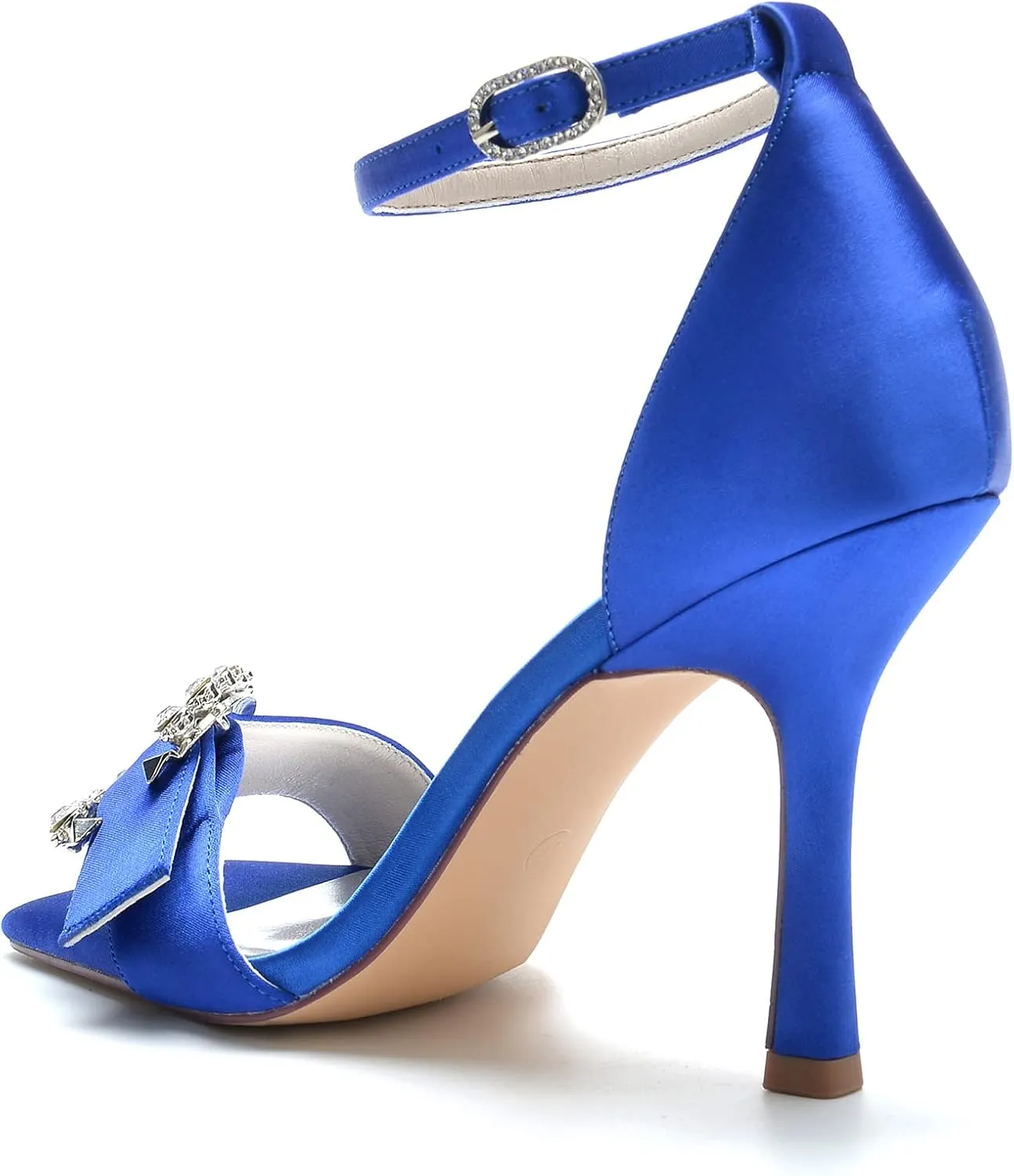 Wedding Shoes Women's Bridal Heels Open Square Toe Ankle Strap Dress Stiletto Sandals for Party Wedding 9.5Cm