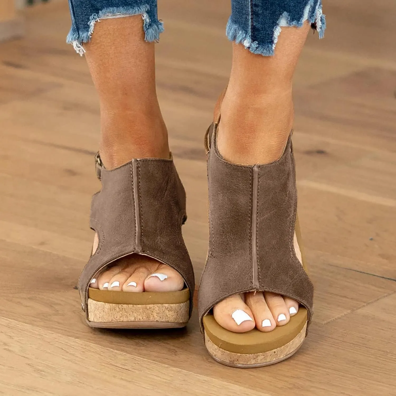 Wedge Sandals for Women 2025,Womens Comfy Orthopedic Summer Platform Cork Wedges Sandals Ladies Comfortable Women's Heels Ankle Strap Open Toe Casual Dressy Beach Shoes