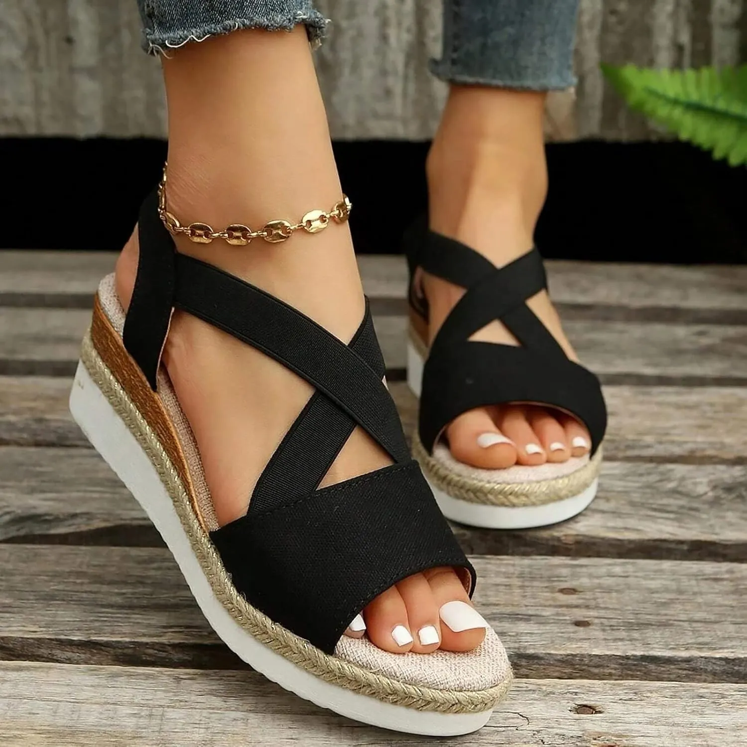 Wedge Sandals for Women Espadrilles Orthopedic Sandals Platform Wedges Comfortable Summer Casual Heels Sandals Dressy Open Toe Ankle Strap Low Wedge Outdoor Beach Shoes
