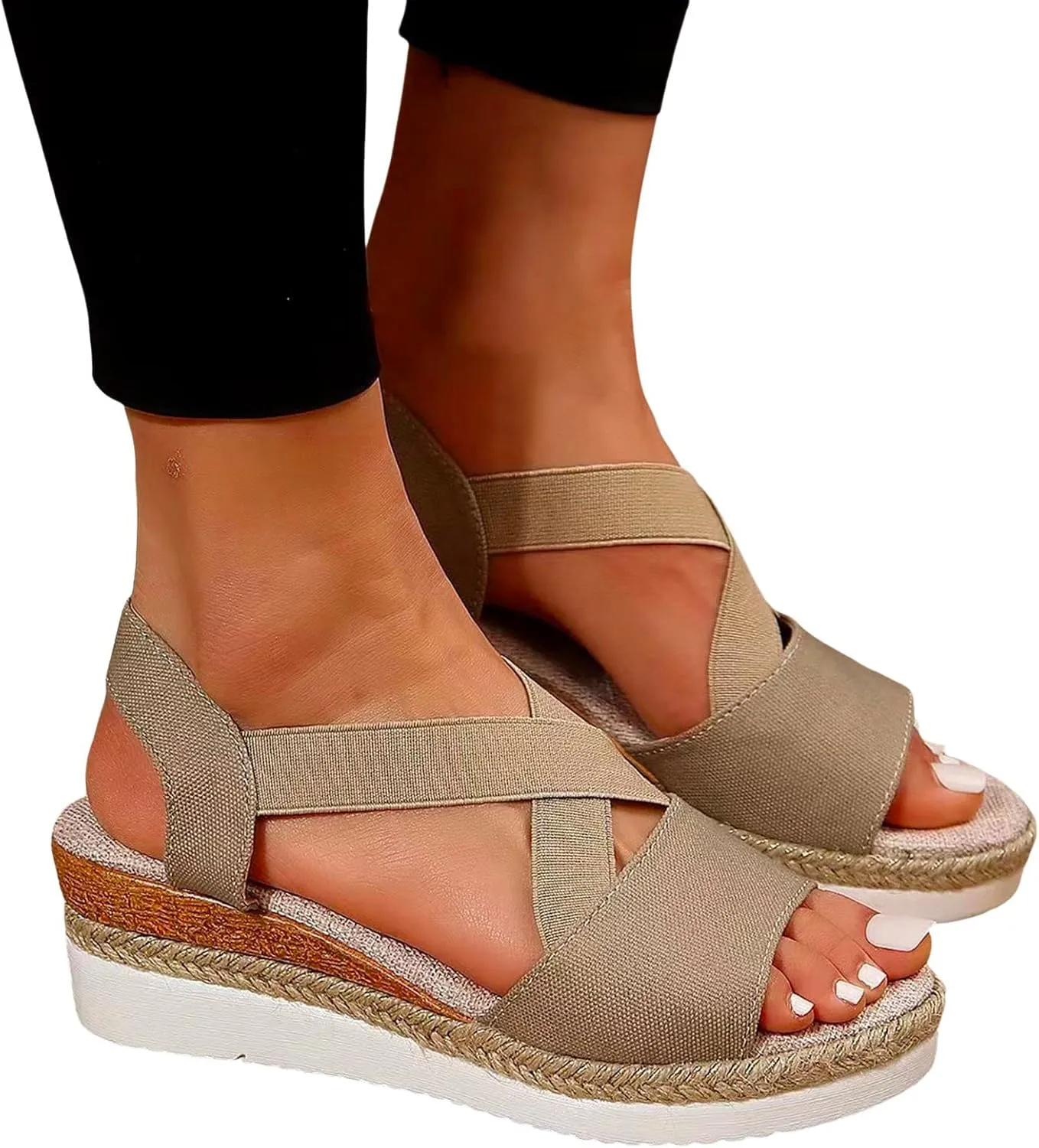 Wedge Sandals for Women Espadrilles Orthopedic Sandals Platform Wedges Comfortable Summer Casual Heels Sandals Dressy Open Toe Ankle Strap Low Wedge Outdoor Beach Shoes