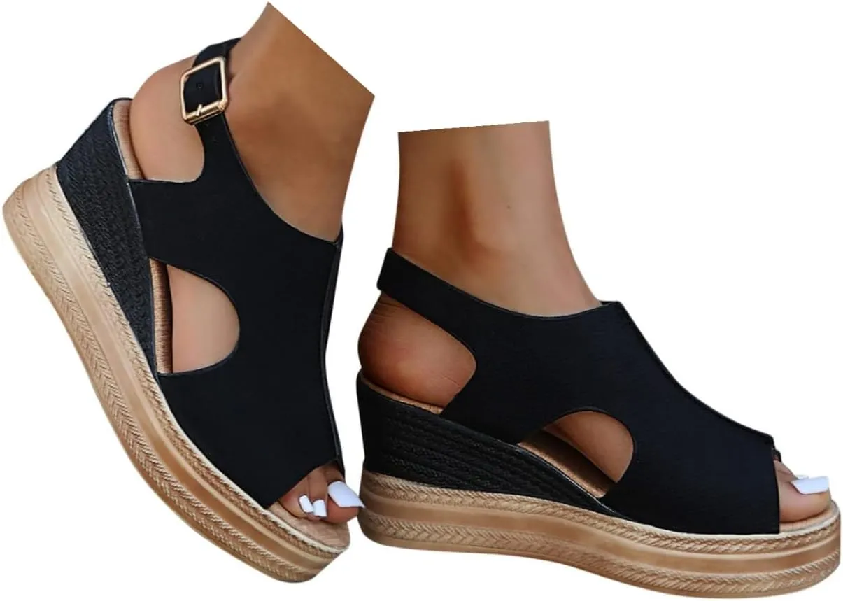 Wedge Sandals for Women Espadrilles Orthopedic Sandals Platform Wedges Comfortable Summer Casual Heels Sandals Dressy Open Toe Ankle Strap Low Wedge Outdoor Beach Shoes