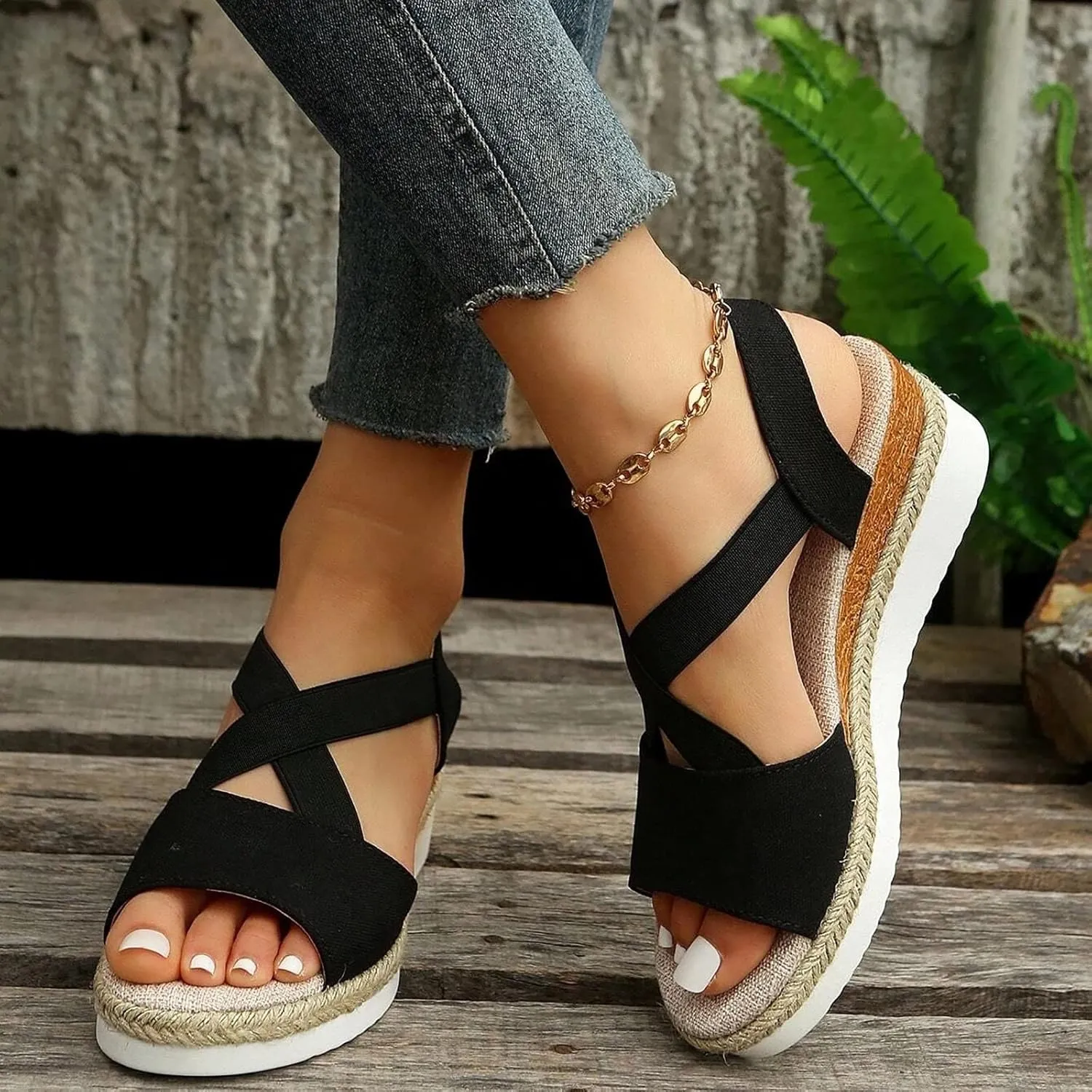 Wedge Sandals for Women Espadrilles Orthopedic Sandals Platform Wedges Comfortable Summer Casual Heels Sandals Dressy Open Toe Ankle Strap Low Wedge Outdoor Beach Shoes