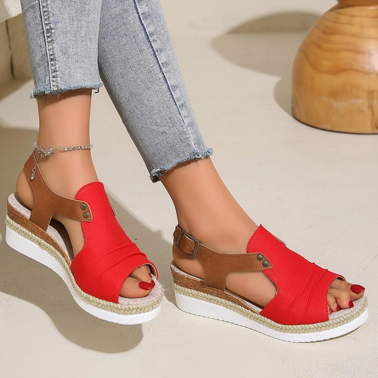 Wedge Sandals for Women Espadrilles Orthopedic Sandals Platform Wedges Comfortable Summer Casual Heels Sandals Dressy Open Toe Ankle Strap Low Wedge Outdoor Beach Shoes
