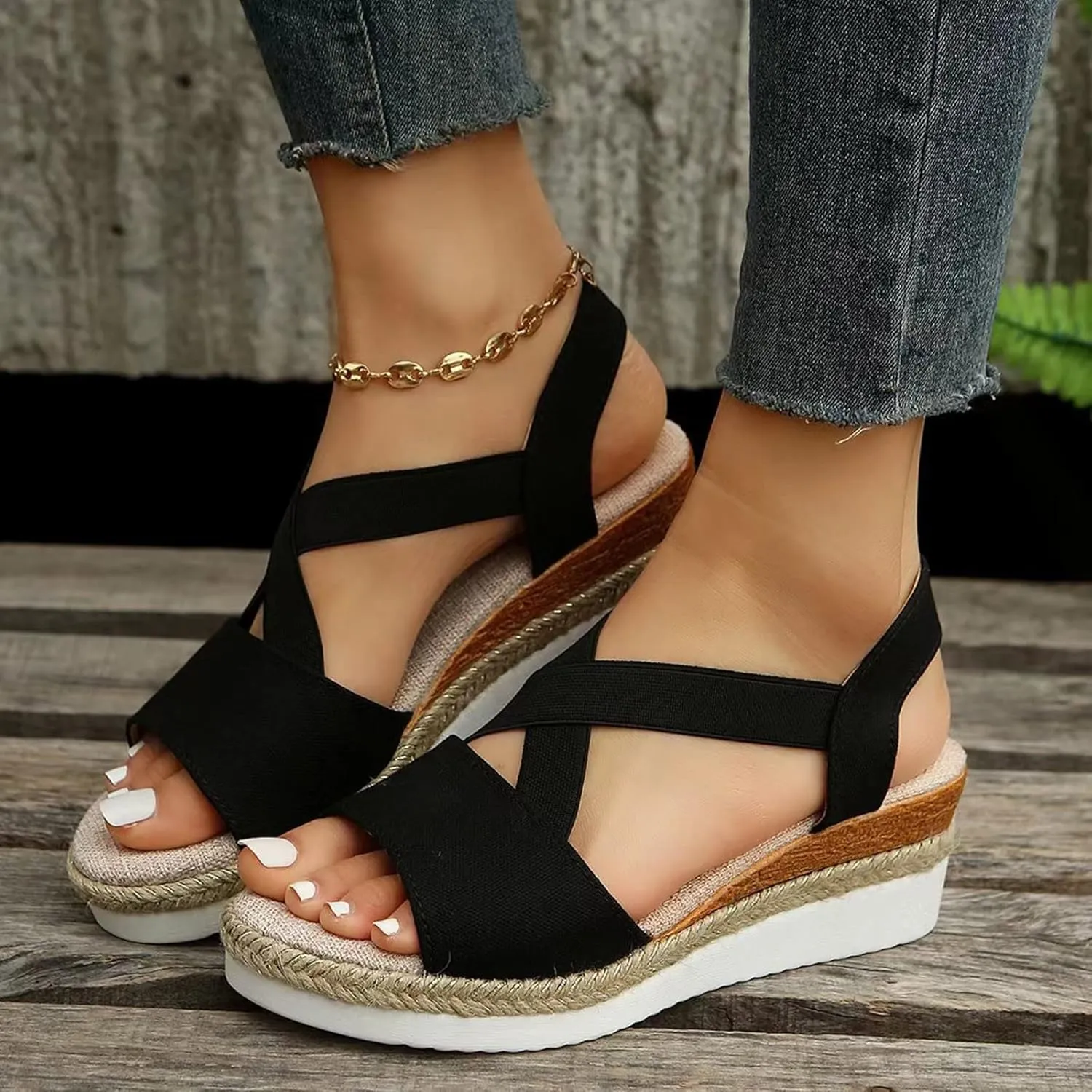 Wedge Sandals for Women Espadrilles Orthopedic Sandals Platform Wedges Comfortable Summer Casual Heels Sandals Dressy Open Toe Ankle Strap Low Wedge Outdoor Beach Shoes