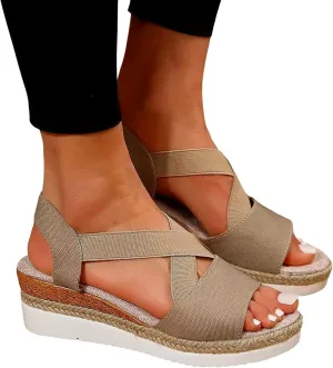 Wedge Sandals for Women Espadrilles Orthopedic Sandals Platform Wedges Comfortable Summer Casual Heels Sandals Dressy Open Toe Ankle Strap Low Wedge Outdoor Beach Shoes