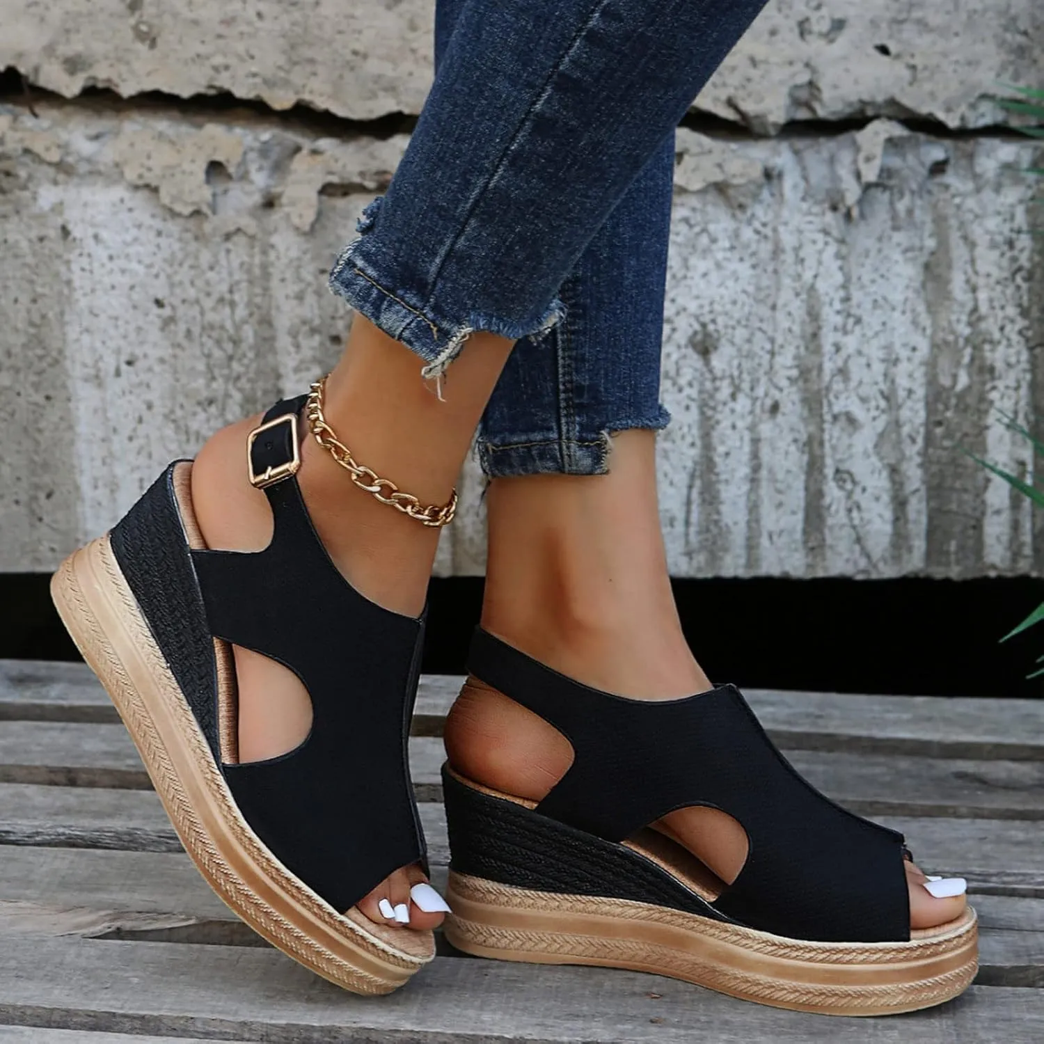 Wedge Sandals for Women Espadrilles Orthopedic Sandals Platform Wedges Comfortable Summer Casual Heels Sandals Dressy Open Toe Ankle Strap Low Wedge Outdoor Beach Shoes