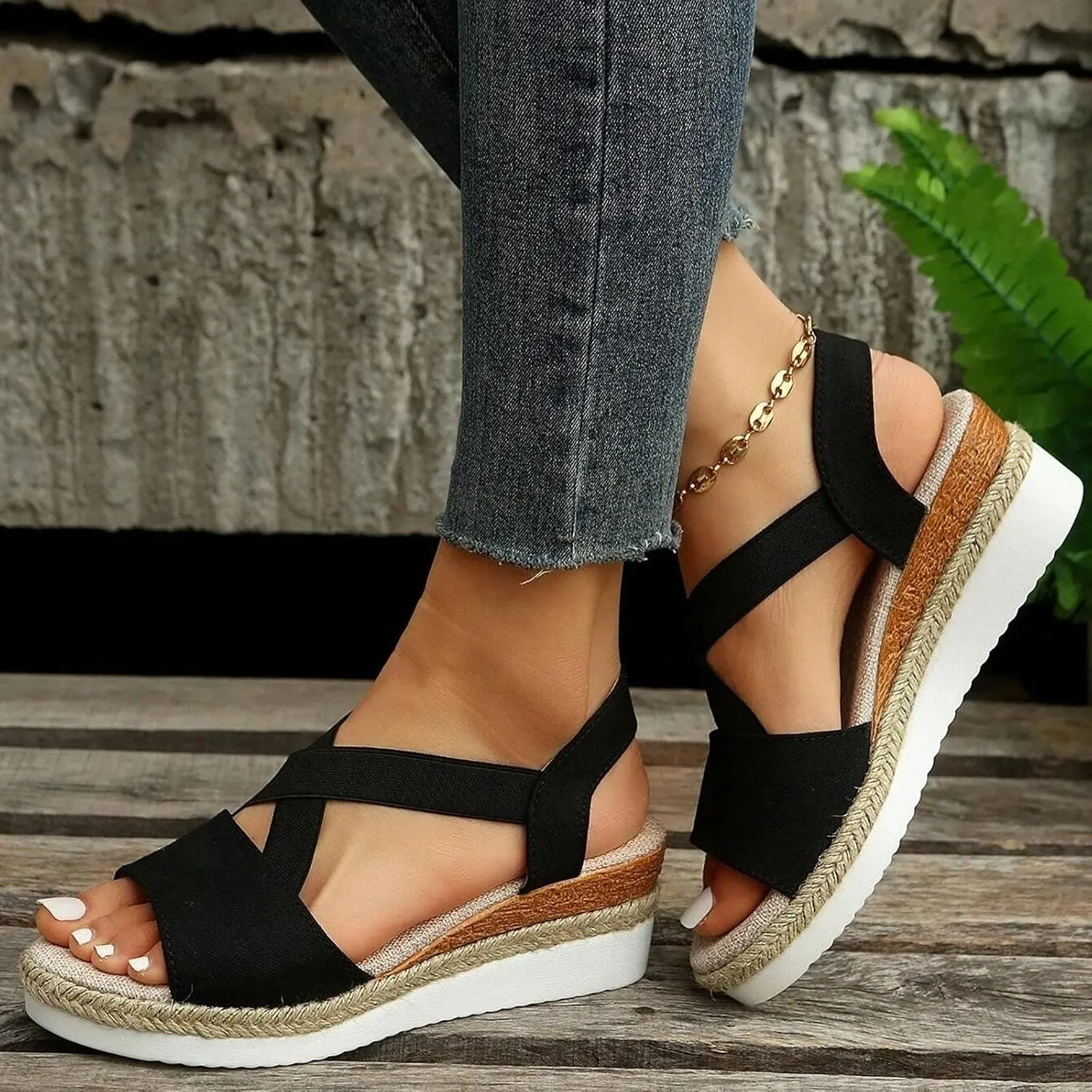 Wedge Sandals for Women Espadrilles Orthopedic Sandals Platform Wedges Comfortable Summer Casual Heels Sandals Dressy Open Toe Ankle Strap Low Wedge Outdoor Beach Shoes