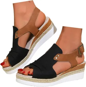 Wedge Sandals for Women Espadrilles Orthopedic Sandals Platform Wedges Comfortable Summer Casual Heels Sandals Dressy Open Toe Ankle Strap Low Wedge Outdoor Beach Shoes