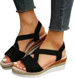 Wedge Sandals for Women Espadrilles Orthopedic Sandals Platform Wedges Comfortable Summer Casual Heels Sandals Dressy Open Toe Ankle Strap Low Wedge Outdoor Beach Shoes