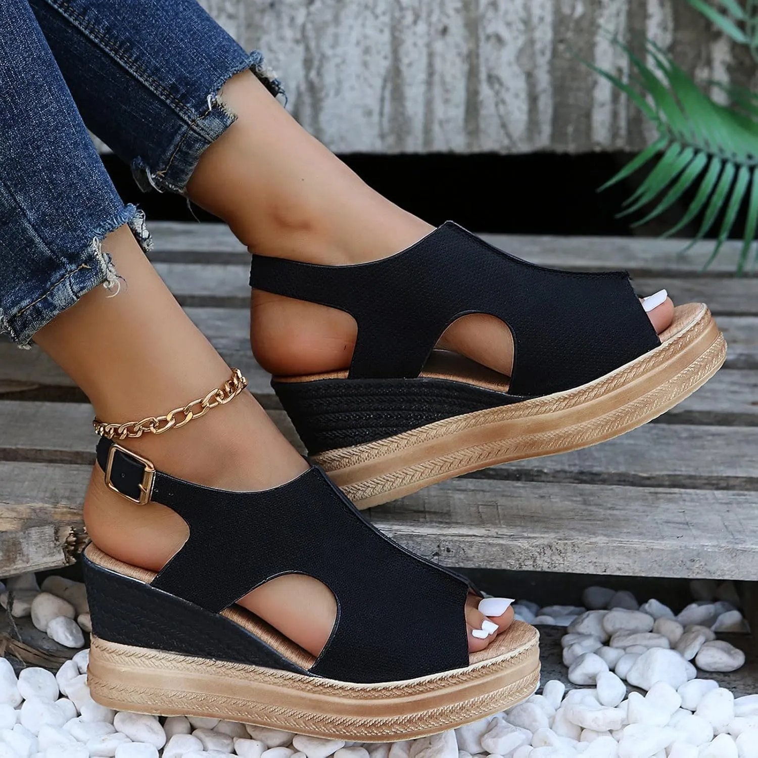 Wedge Sandals for Women Espadrilles Orthopedic Sandals Platform Wedges Comfortable Summer Casual Heels Sandals Dressy Open Toe Ankle Strap Low Wedge Outdoor Beach Shoes