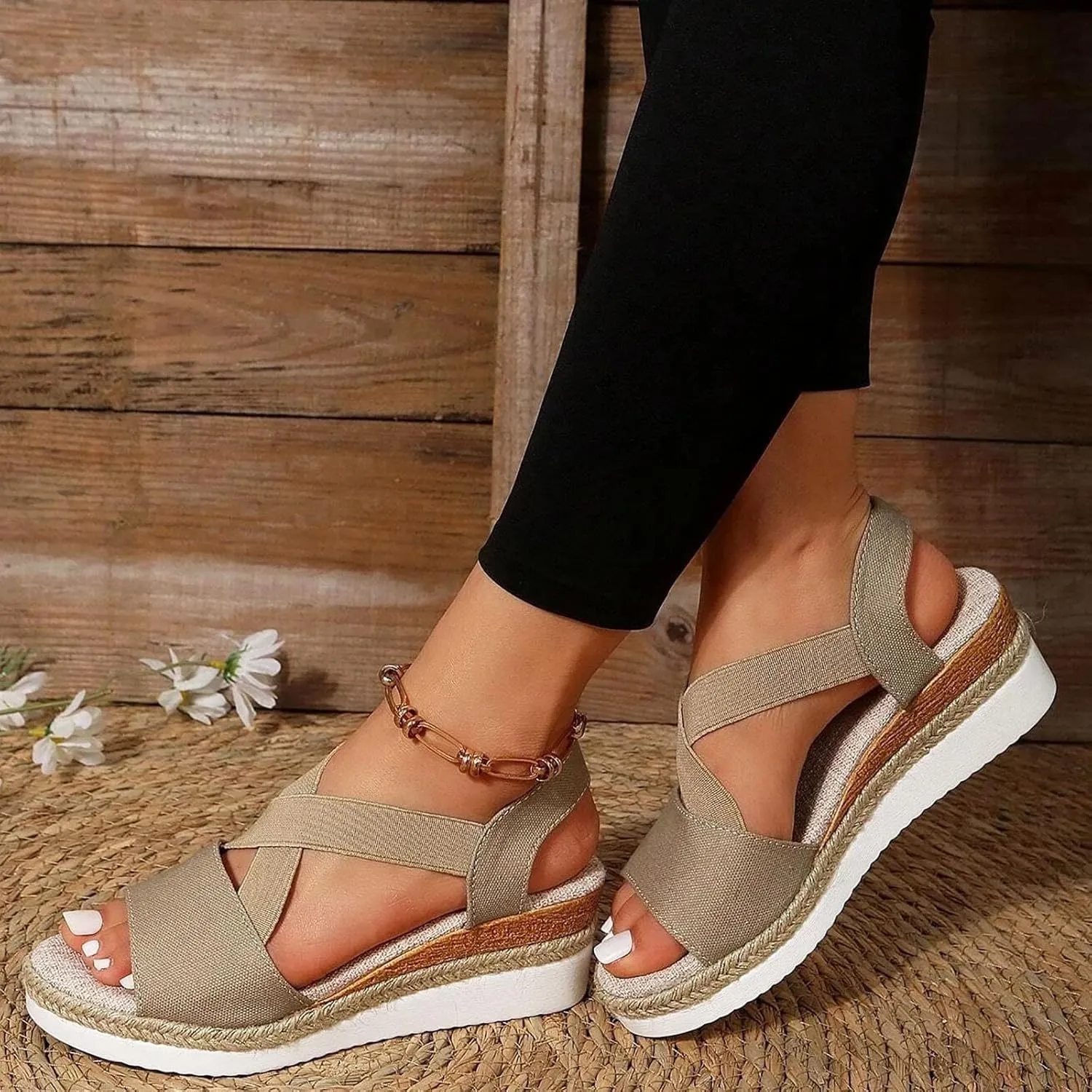 Wedge Sandals for Women Espadrilles Orthopedic Sandals Platform Wedges Comfortable Summer Casual Heels Sandals Dressy Open Toe Ankle Strap Low Wedge Outdoor Beach Shoes