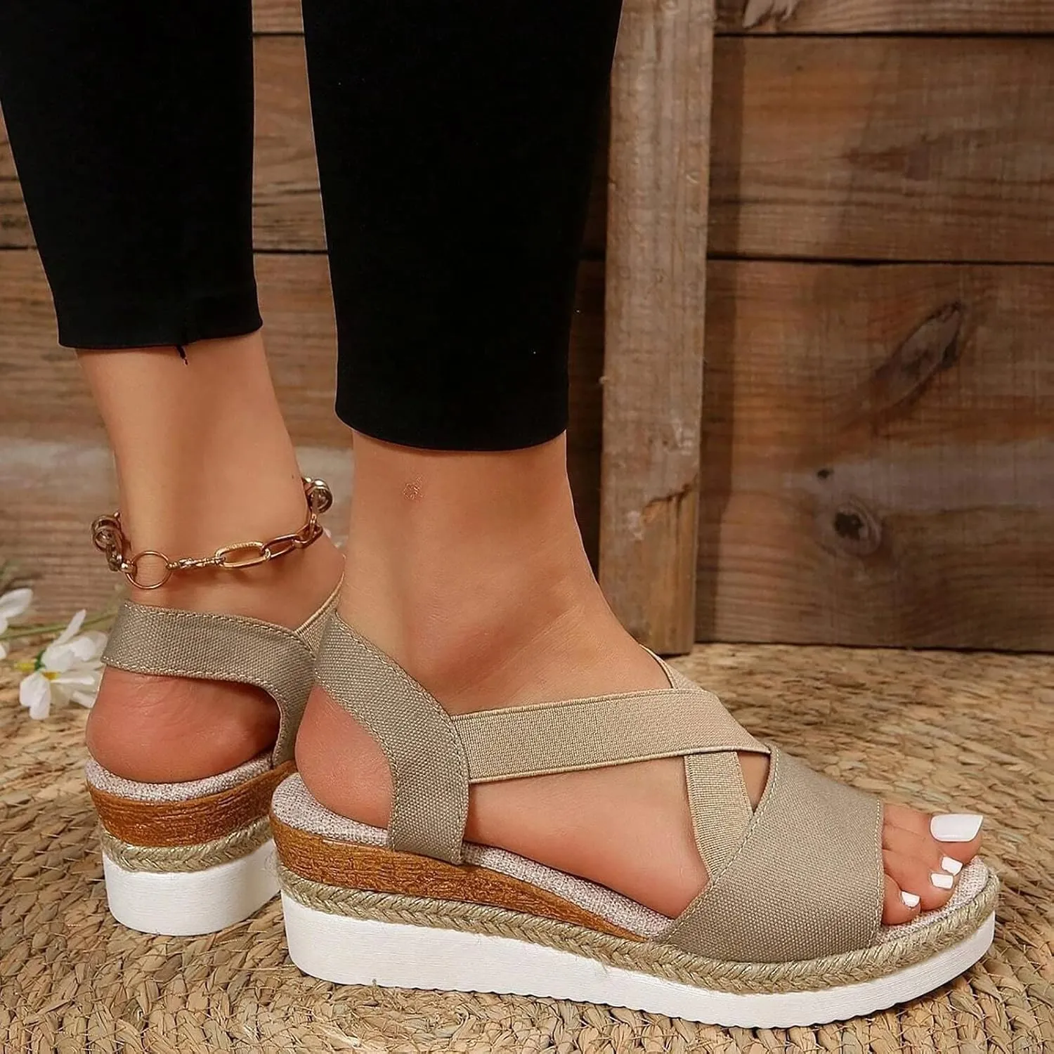 Wedge Sandals for Women Espadrilles Orthopedic Sandals Platform Wedges Comfortable Summer Casual Heels Sandals Dressy Open Toe Ankle Strap Low Wedge Outdoor Beach Shoes
