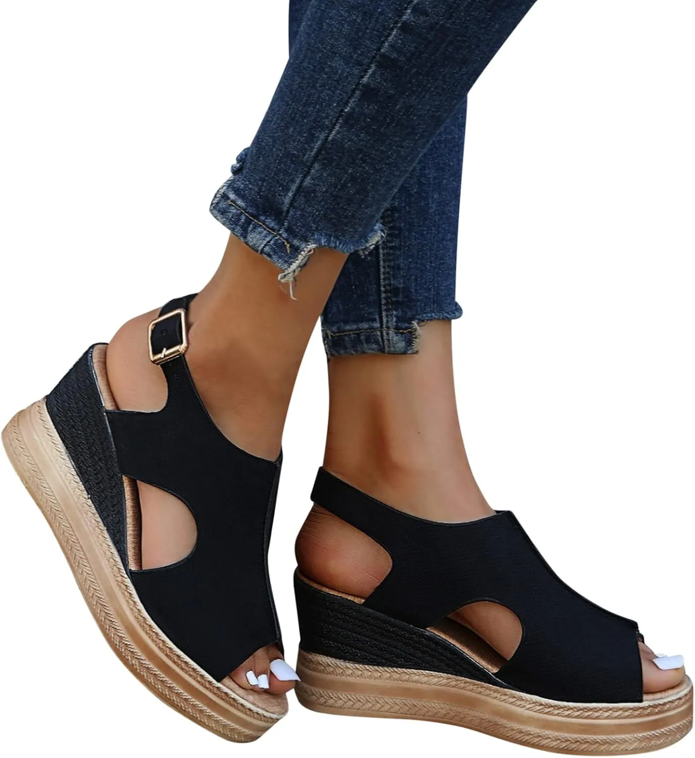 Wedge Sandals for Women Espadrilles Orthopedic Sandals Platform Wedges Comfortable Summer Casual Heels Sandals Dressy Open Toe Ankle Strap Low Wedge Outdoor Beach Shoes