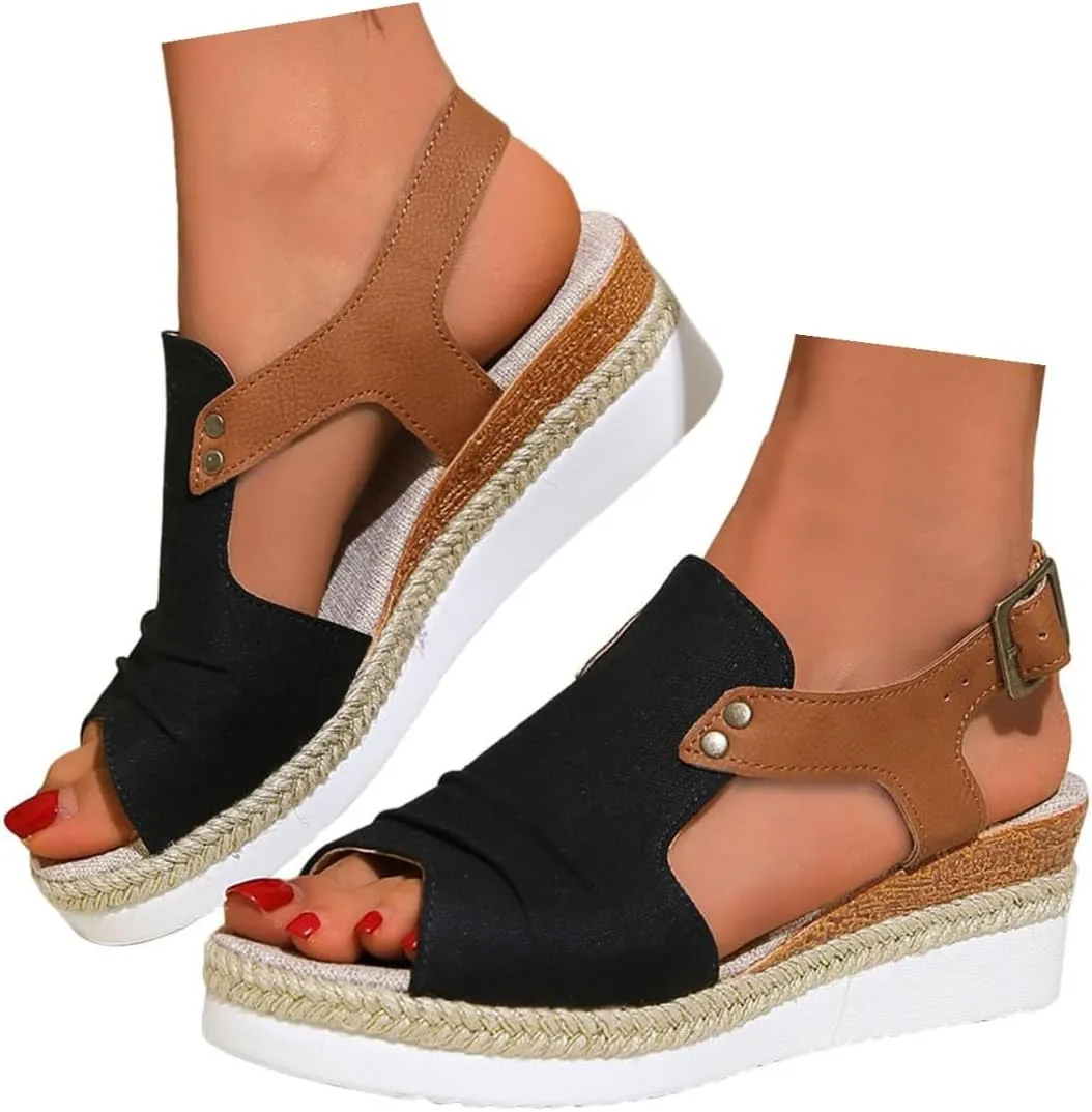Wedge Sandals for Women Espadrilles Orthopedic Sandals Platform Wedges Comfortable Summer Casual Heels Sandals Dressy Open Toe Ankle Strap Low Wedge Outdoor Beach Shoes