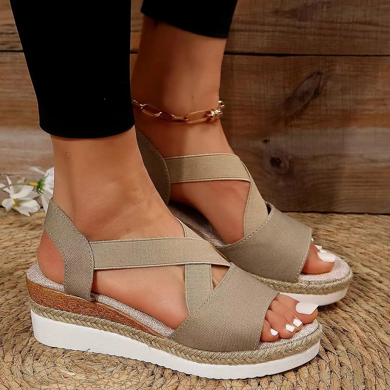 Wedge Sandals for Women Espadrilles Orthopedic Sandals Platform Wedges Comfortable Summer Casual Heels Sandals Dressy Open Toe Ankle Strap Low Wedge Outdoor Beach Shoes