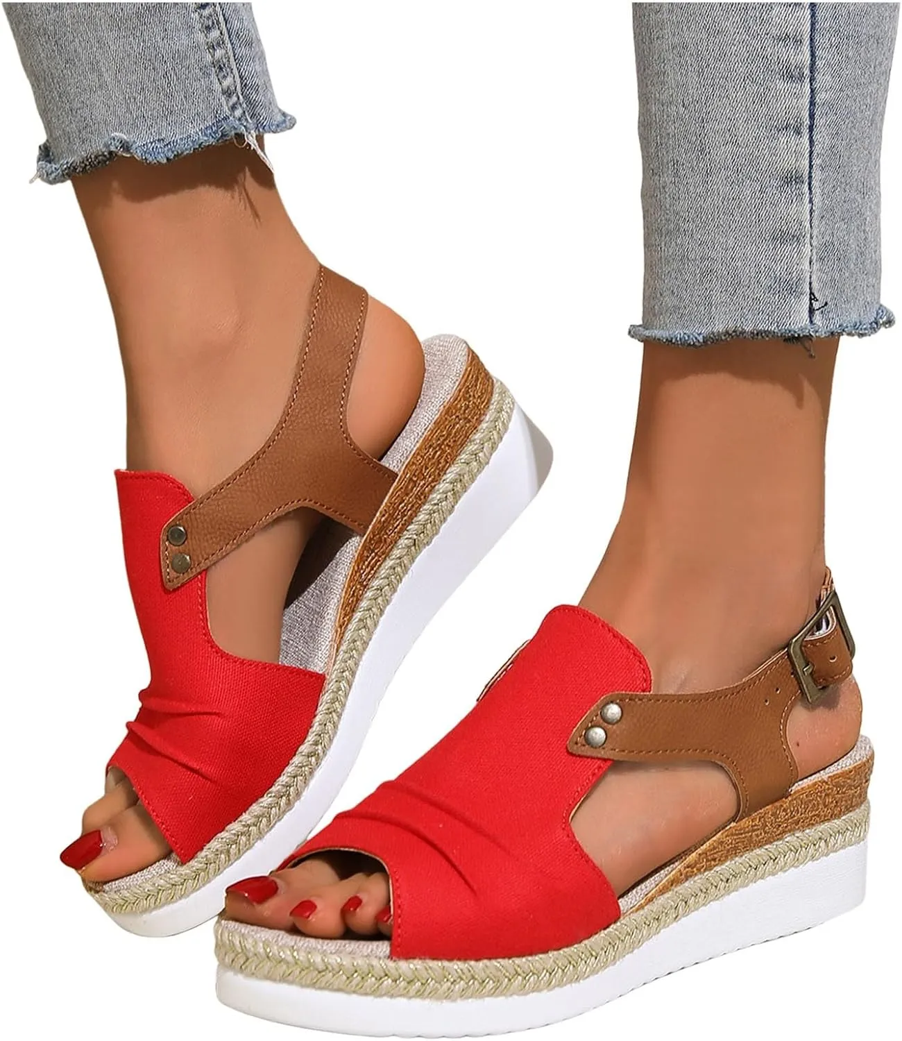 Wedge Sandals for Women Espadrilles Orthopedic Sandals Platform Wedges Comfortable Summer Casual Heels Sandals Dressy Open Toe Ankle Strap Low Wedge Outdoor Beach Shoes