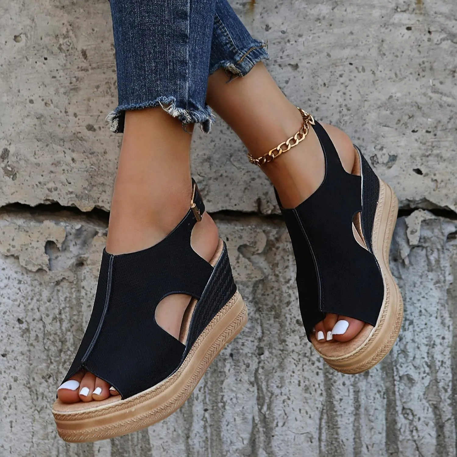 Wedge Sandals for Women Espadrilles Orthopedic Sandals Platform Wedges Comfortable Summer Casual Heels Sandals Dressy Open Toe Ankle Strap Low Wedge Outdoor Beach Shoes