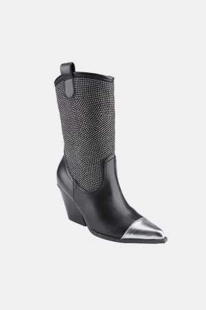Weeboo Black Chunky Heel Rhinestone Western Cowgirl Boots