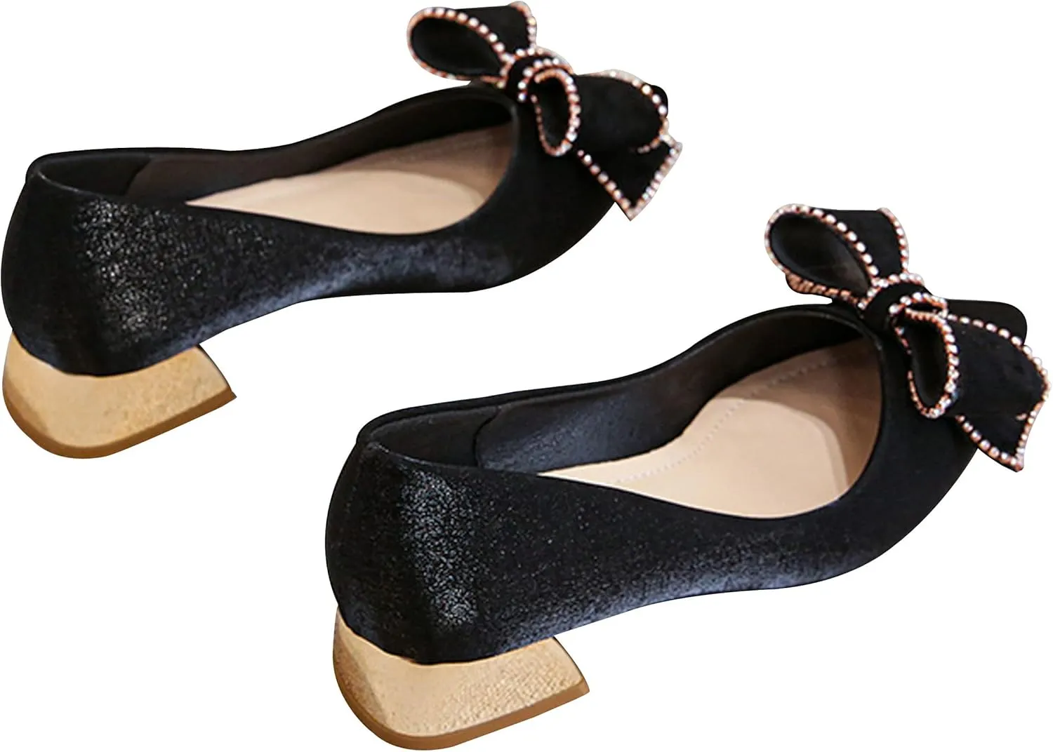 WENJIAZHIZHI Bow-Knot Pumps Heels Shoes for Womens Chunky Low Block Heels for Women Wedding Dressy Pumps Shoes Sexy Closed Toe