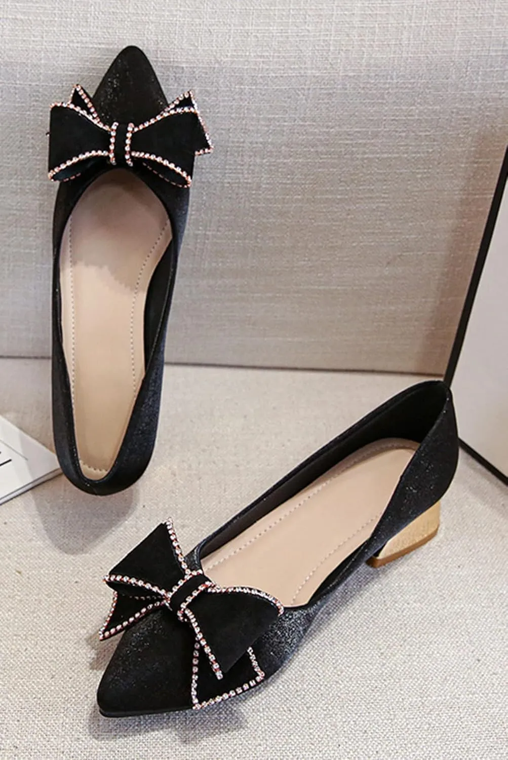 WENJIAZHIZHI Bow-Knot Pumps Heels Shoes for Womens Chunky Low Block Heels for Women Wedding Dressy Pumps Shoes Sexy Closed Toe