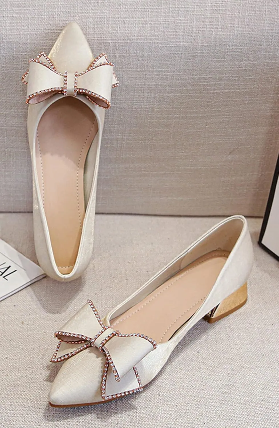 WENJIAZHIZHI Bow-Knot Pumps Heels Shoes for Womens Chunky Low Block Heels for Women Wedding Dressy Pumps Shoes Sexy Closed Toe