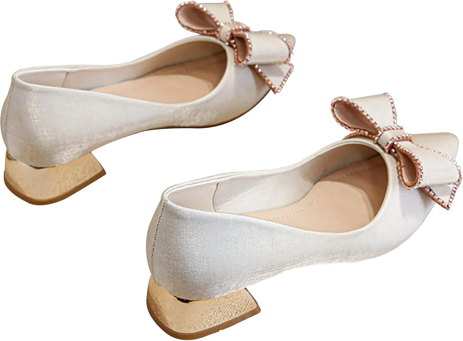 WENJIAZHIZHI Bow-Knot Pumps Heels Shoes for Womens Chunky Low Block Heels for Women Wedding Dressy Pumps Shoes Sexy Closed Toe