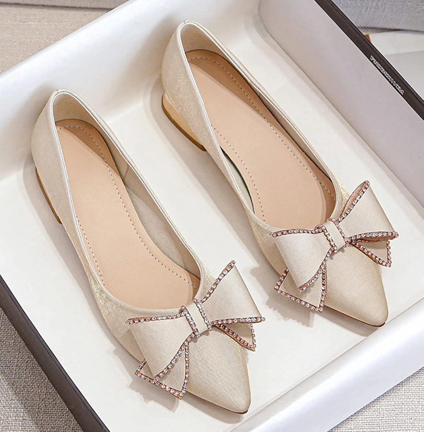 WENJIAZHIZHI Bow-Knot Pumps Heels Shoes for Womens Chunky Low Block Heels for Women Wedding Dressy Pumps Shoes Sexy Closed Toe