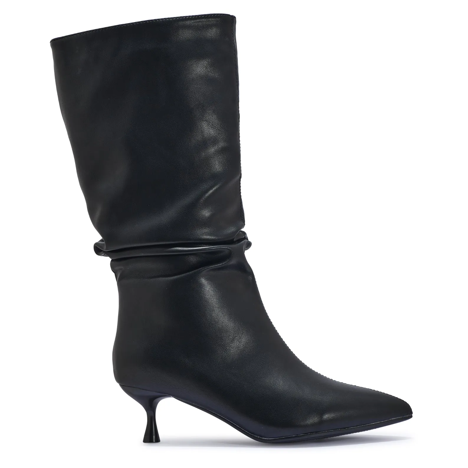 WFBRANDY3 KITTEN HEEL FAUX LEATHER RUCHED BOOTS