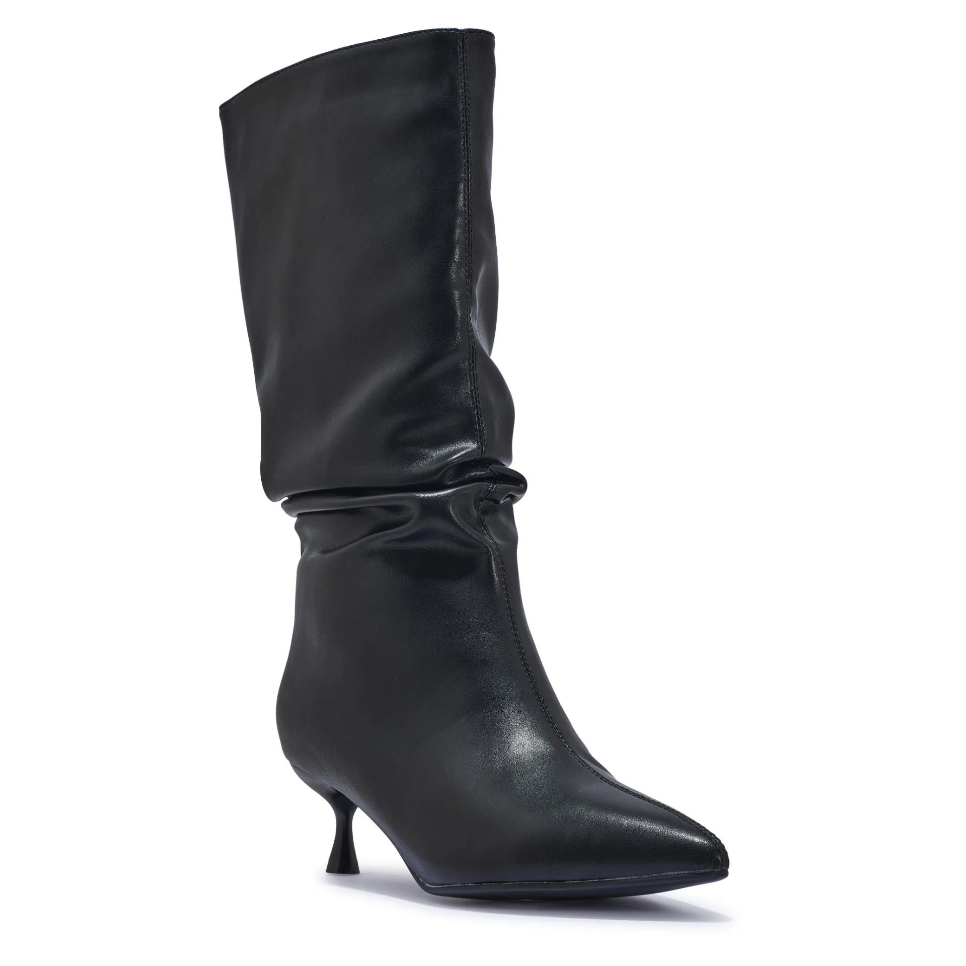 WFBRANDY3 KITTEN HEEL FAUX LEATHER RUCHED BOOTS