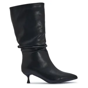 WFBRANDY3 KITTEN HEEL FAUX LEATHER RUCHED BOOTS