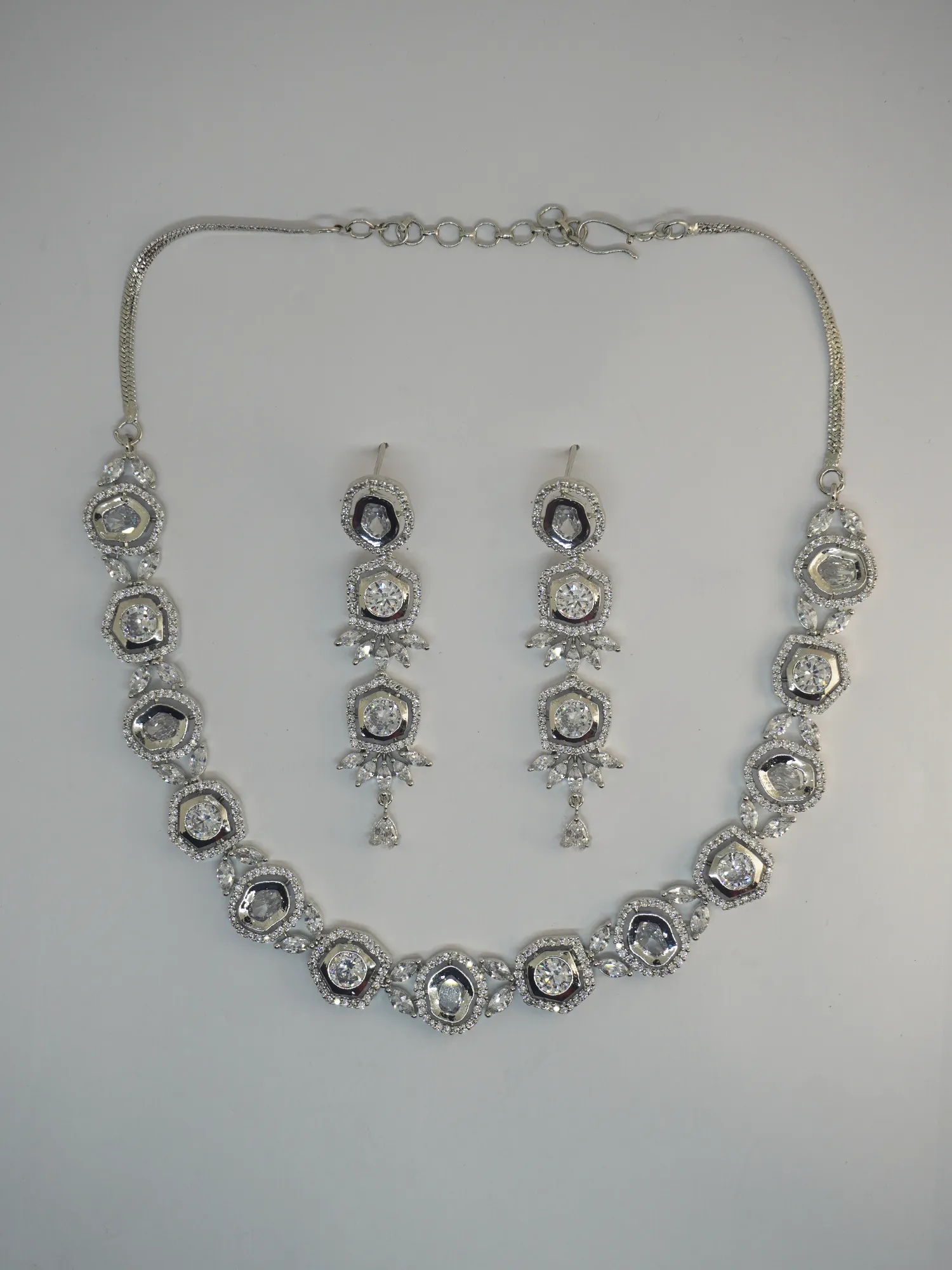 White American Diamond Necklace Set With Earrings