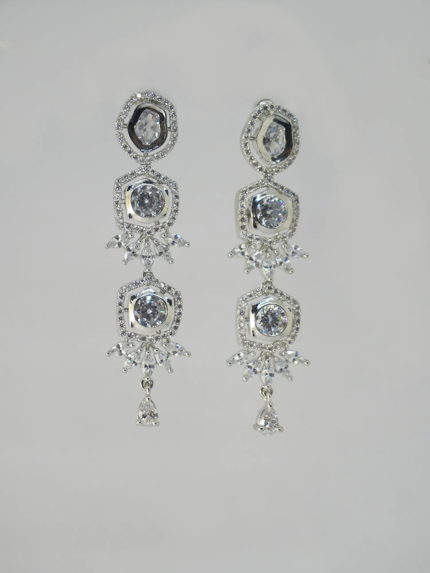 White American Diamond Necklace Set With Earrings
