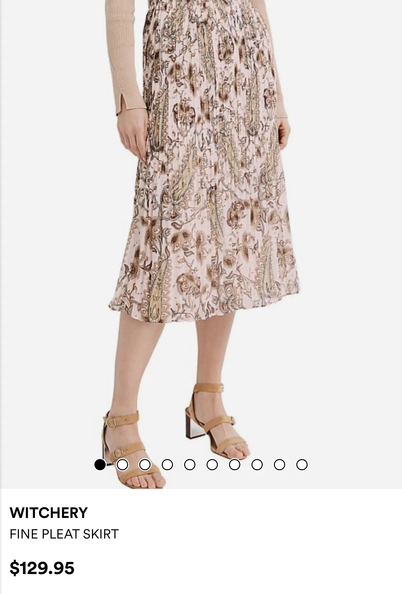WITCHERY Cream paisley pleated Skirt 8