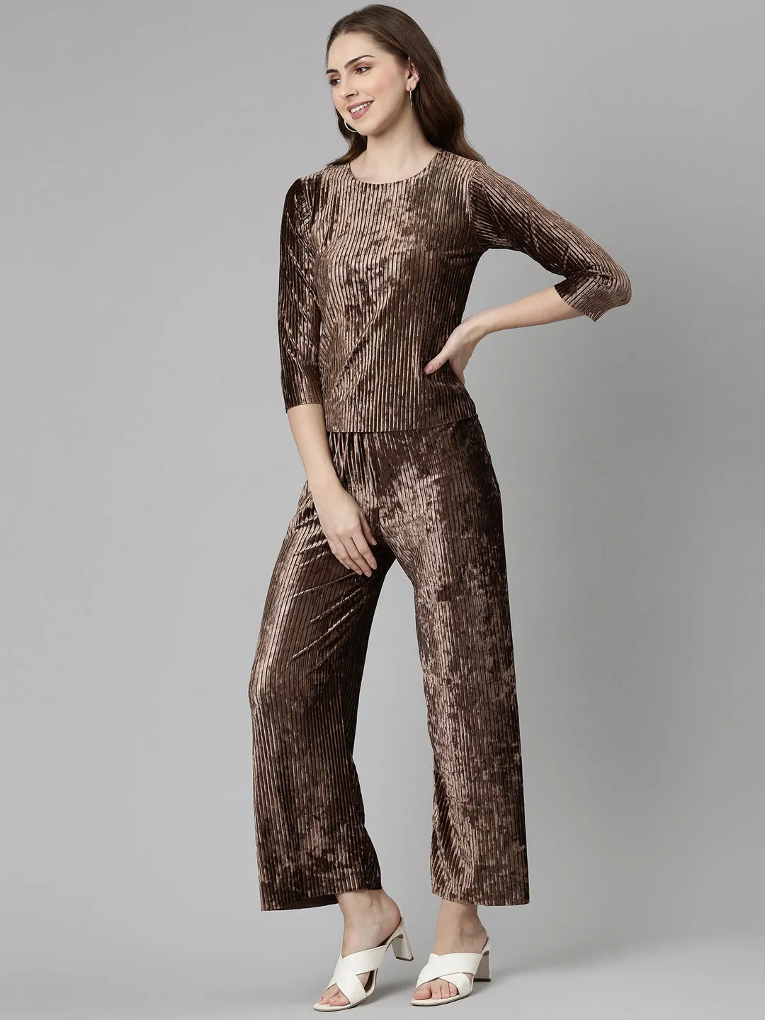Women Brown Solid Co-Ords