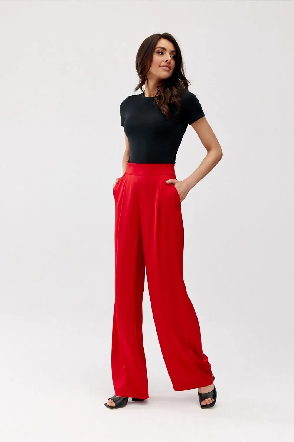 Women delicate satin wide legs pants