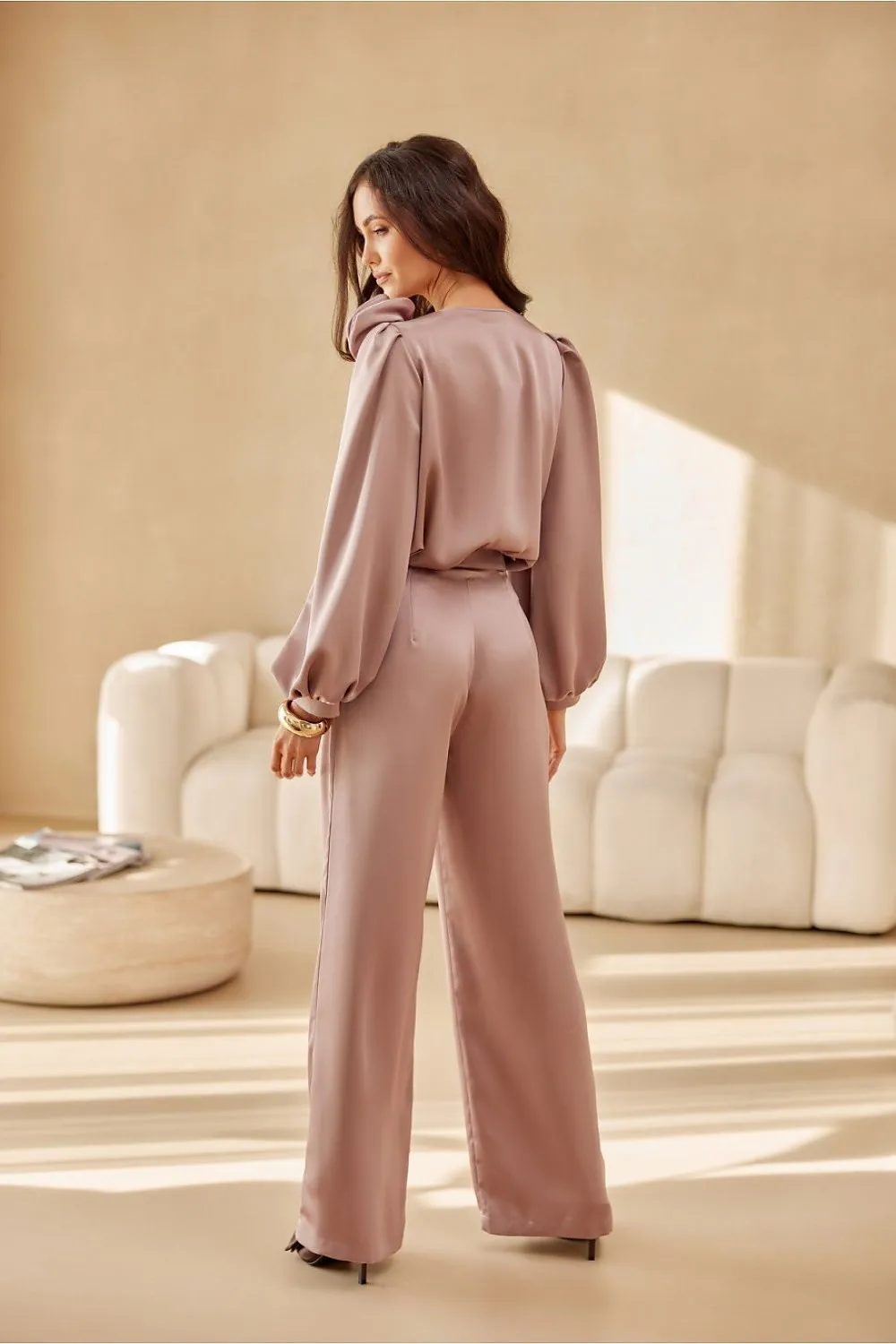 Women delicate satin wide legs pants