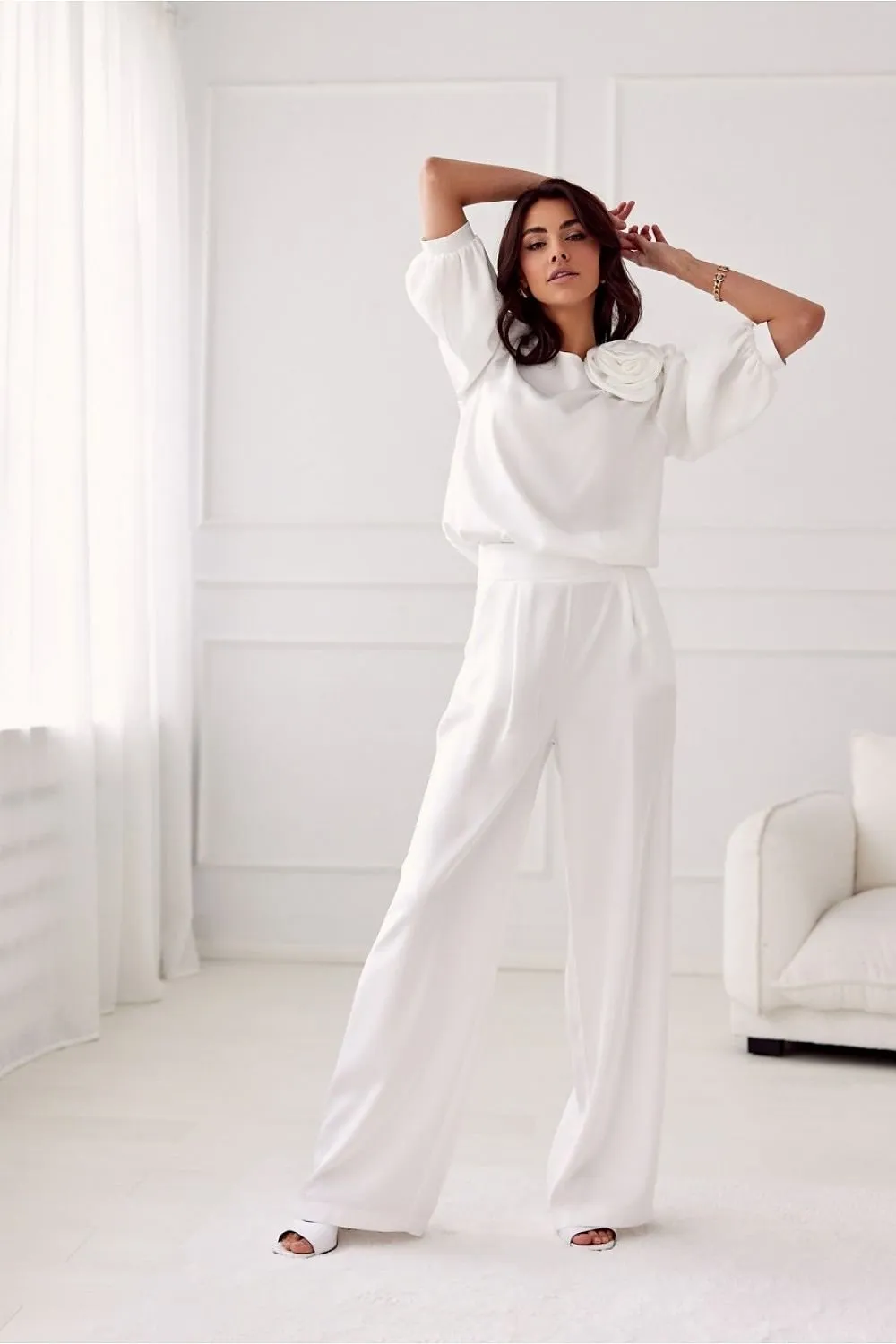 Women delicate satin wide legs pants